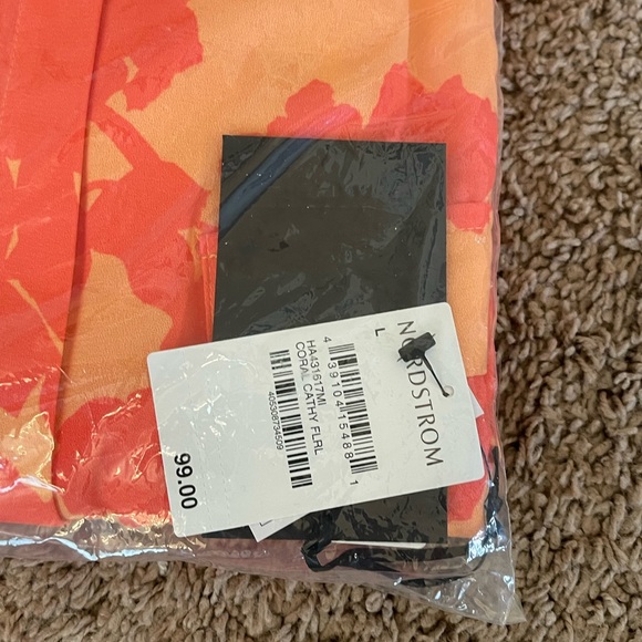 Halogen Orange Pink Floral Smocked Utility Cathy Short Casual Dress - Picture 5 of 5